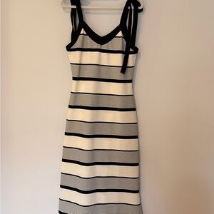 Entro Black and White Striped Midi Dress